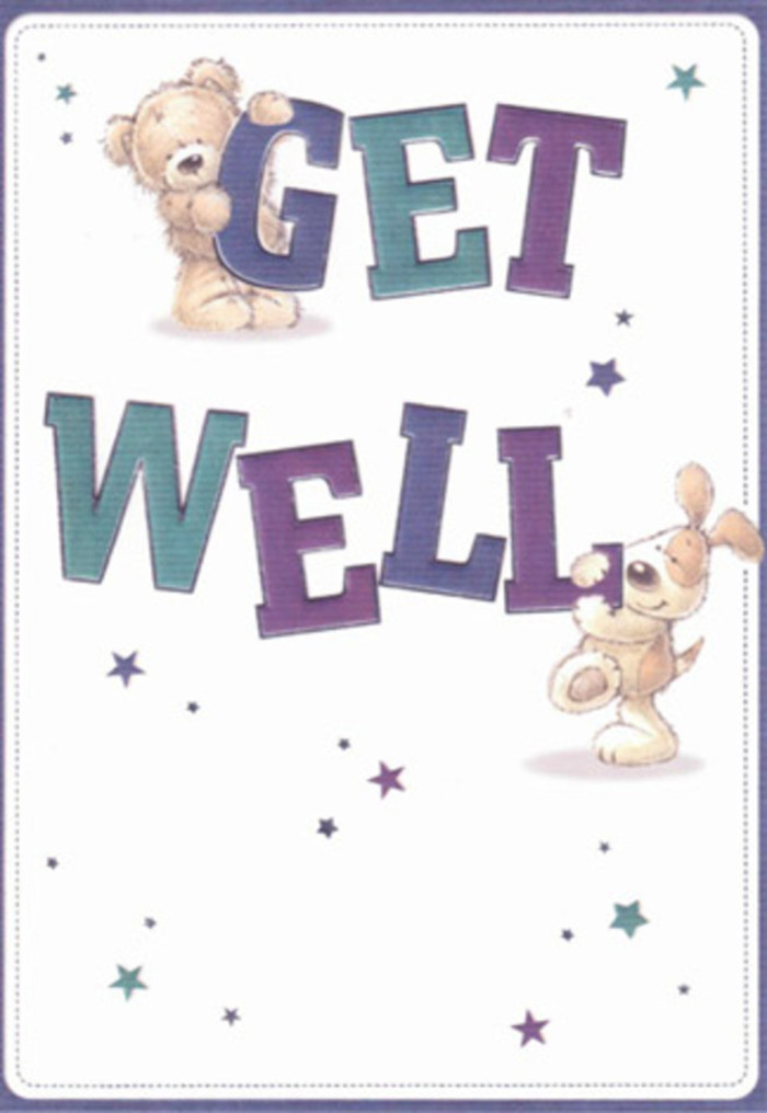 This get well card radiates gentle cheer, its friendly scene thoughtfully composed to evoke delight and comfort much like a locally gathered arrangement from Longford's bustling markets. At its centre, a fuzzy bear and a lively-eared puppy frolic among bold, confident letters shaded with jewel-like teals and purples-tones that dance with life under the luminous light of a clear Longford sky. Their illustrated fur nearly begs to be touched, painted with such detail that you can imagine the softness on your fingertips. Playful stars shimmer above and around them, as if tiny wishes are leaping through the air from Sipson Lane to Bath Road. The mood is open, inviting, and filled with hope, each element a small balm for weary hearts. Imagine sending this card to a loved one nearby-it would deliver not only a message, but the same bright comfort as a thoughtfully tied bouquet, fresh from a Longford florist. Every stroke and hue speaks of genuine care, offering reassurance and warmth to those on the mend.