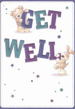 This uplifting get well card brings a smile to the face, brimming with the playful warmth so characteristic of Longford's welcoming community. Two endearing companions-a chubby teddy bear and a floppy-eared puppy-spring to life amidst oversized, colourful letters, their bodies curled lovingly around the words 'Get Well' in bold hues of indigo and teal. The bear's fur is rendered in soft, tawny strokes, while the puppy's gaze is both merry and gentle, reminiscent of the friendly faces seen along Longford's High Street. Around them, stars in shimmering blues and purples twinkle with hope, scattered like petals in the breezes from nearby village gardens. The pristine cream background enhances every detail, creating a sense of clarity and renewal. This card embodies a kind of tactile comfort, much like the gentle texture of fresh petals cradled in the hand-a visual embrace to soothe and encourage. Sent with care from someone who knows the value of a well-timed wish, it delivers its message with sincerity, perfect for bringing comfort and light to a friend or neighbour in Longford on the road to recovery.